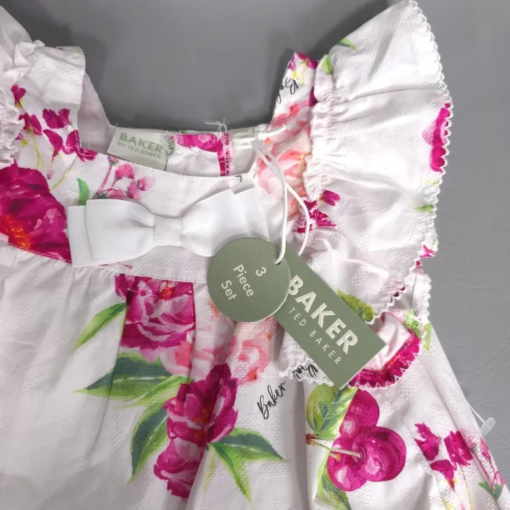 BAKER BY TED‎ BAKER New Kids Baby Dress Set Floral 3Pc Outfit Headband Panty 24M